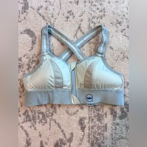 SHEFIT Ultimate Sports Bra Racerback Zip Front Blue Green Size Small